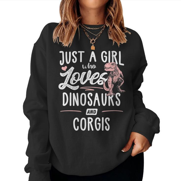 Just A Girl Who Loves Dinosaurs And Corgis Dinosaur Women Sweatshirt