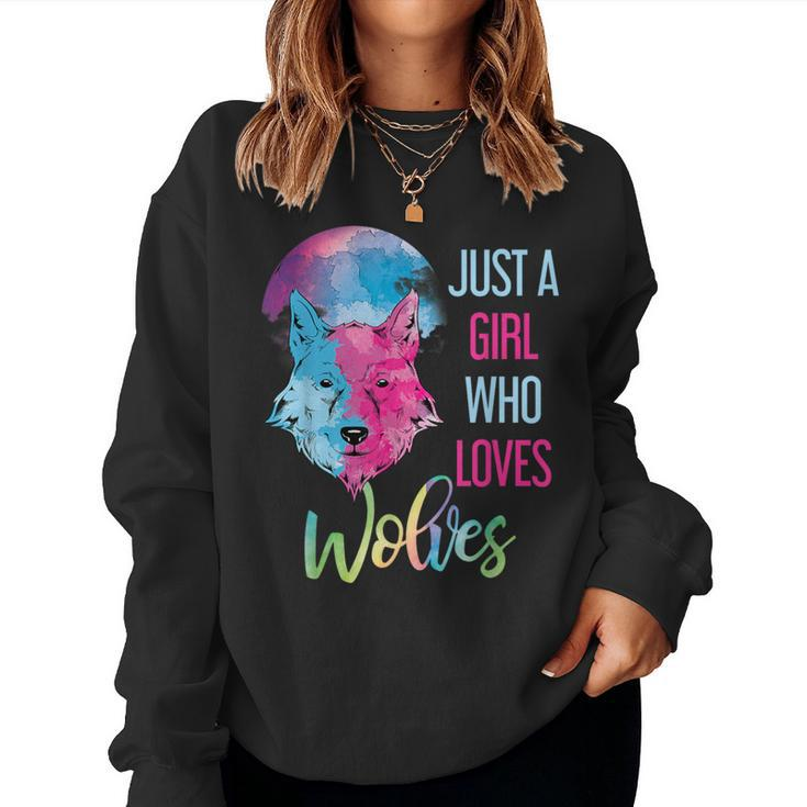 Just A Girl Who Loves Wolves Wild Animal Girls Wolf Women Sweatshirt