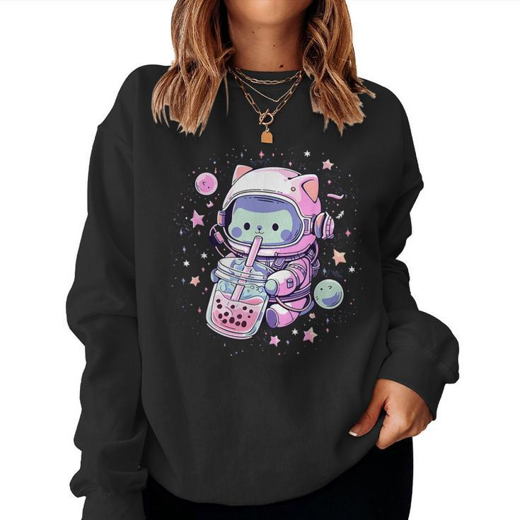 Kawaii Cat Bubble Boba Tea In Space Astronaut Anime Girls Women Sweatshirt