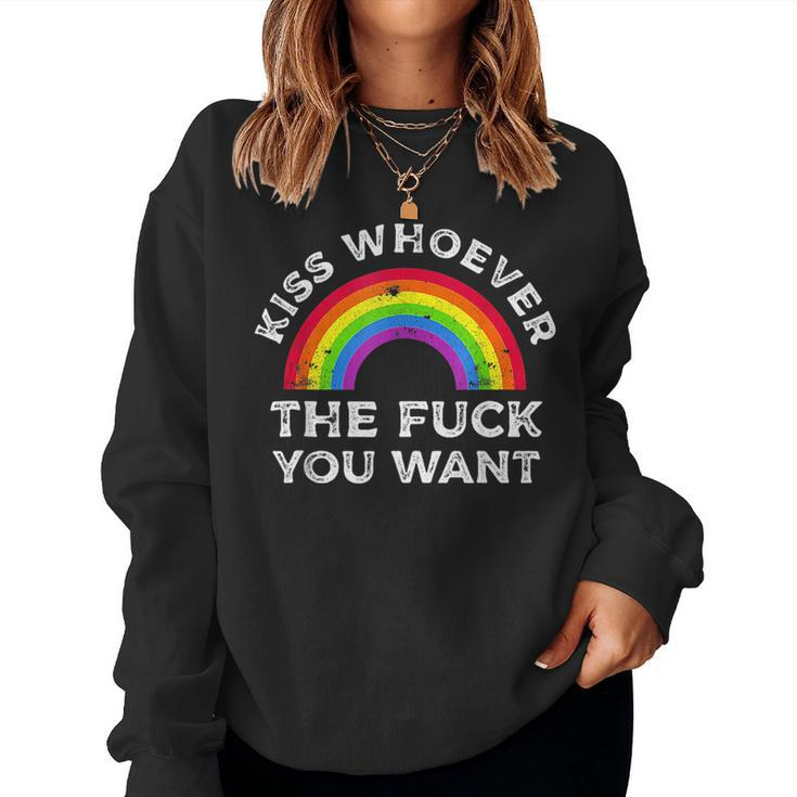 Kiss Whoever The F You Want Gay Lgbt Pride Rainbow  Women Crewneck Graphic Sweatshirt