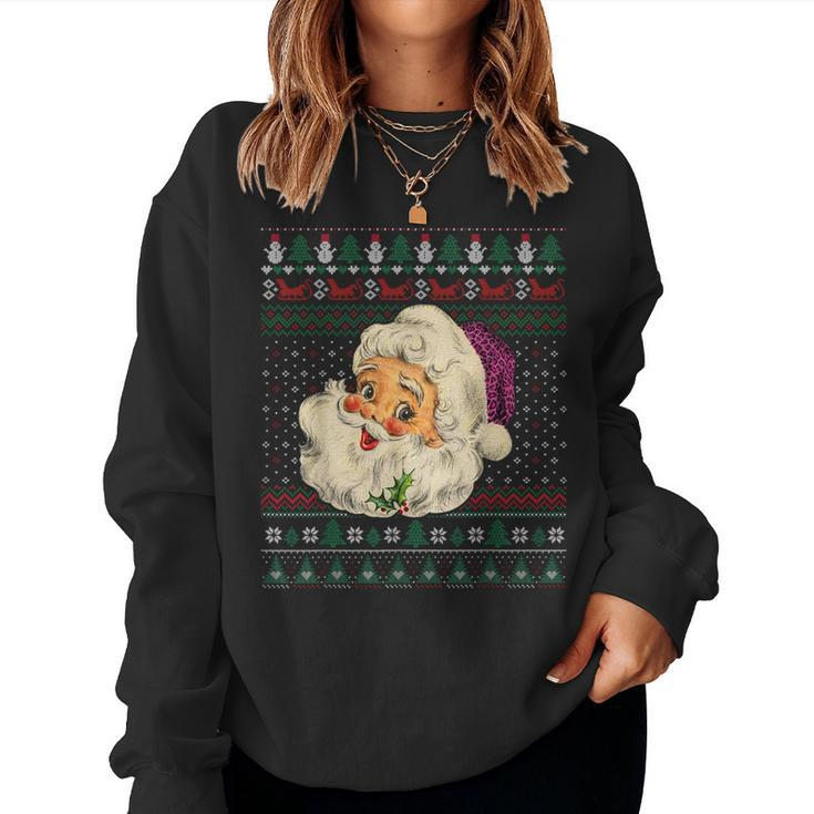 Leopard Pink Santa Claus Ugly Christmas Sweater Xmas Women Sweatshirt