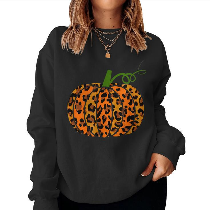 Leopard Print Pumpkin Halloween Fall Autumn Animal Lovers Halloween Women Sweatshirt