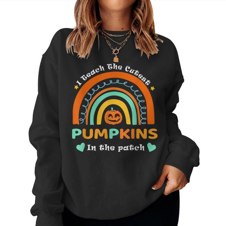 Leopard Rainbow Cute Pumpkins Halloween Fall Teacher Prek Halloween Women Sweatshirt