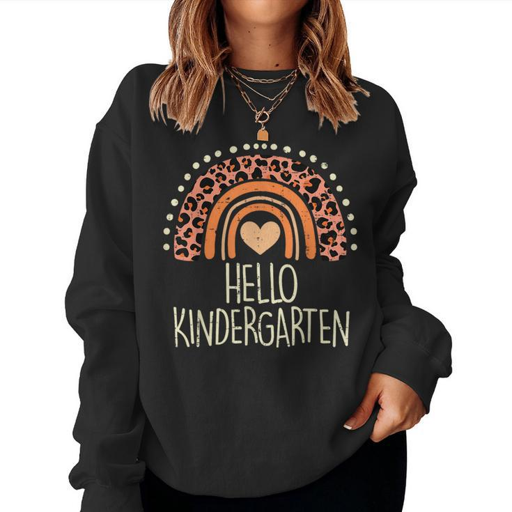 Leopard Rainbow Hello Kindergarten First Day Teacher  Women Crewneck Graphic Sweatshirt