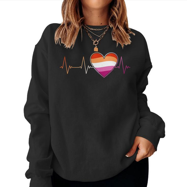 Lesbian Heartbeat Homosexual Woman Lgbt Pride Ekg Pulse Line Women Sweatshirt