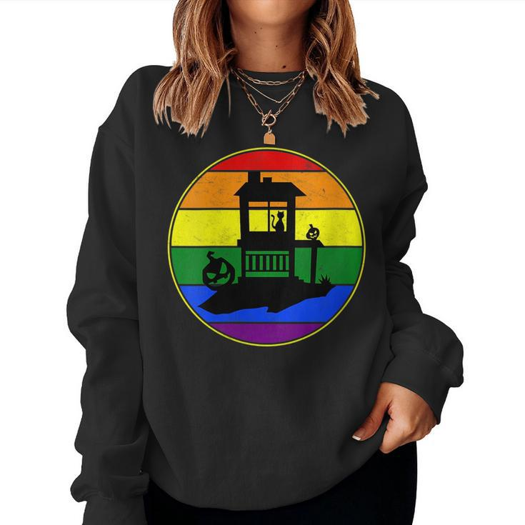 Lesbian Stuff Lgbtq Gay Goth Pride Rainbow Flag Black Cat Women Sweatshirt