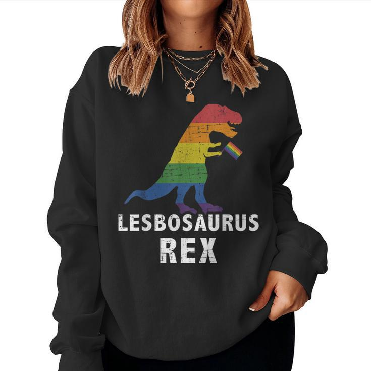 Lesbosaurus Rex Dinosaur In Rainbow Flag For Lesbian Pride Women Sweatshirt
