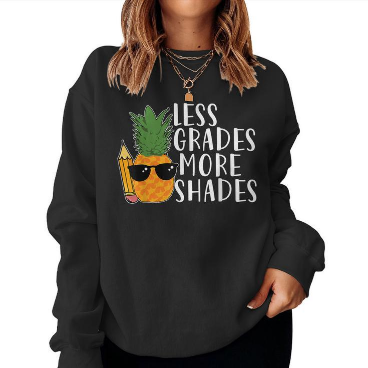 Less Grade More Shades Funny Summer Vacation Teacher  Women Crewneck Graphic Sweatshirt