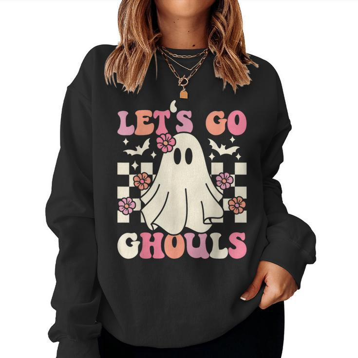 Let's Go Ghouls Halloween Ghost Costume Retro Groovy Women Sweatshirt