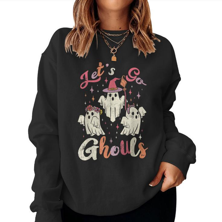 Let's Go Ghouls Retro Groovy Ghost Cute Halloween Costume Women Sweatshirt