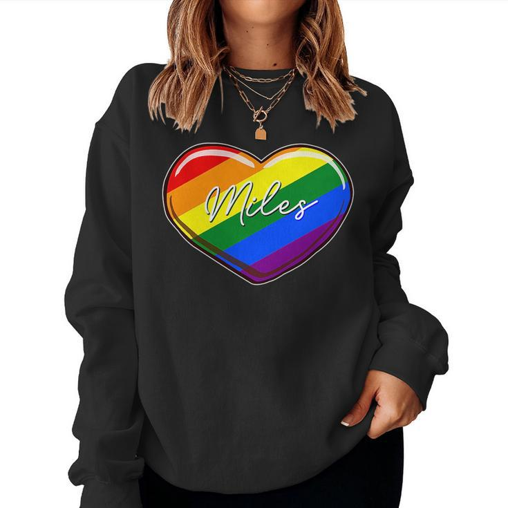 Lgbt Pride Heart - First Name Miles Rainbow Hearts Love Women Sweatshirt