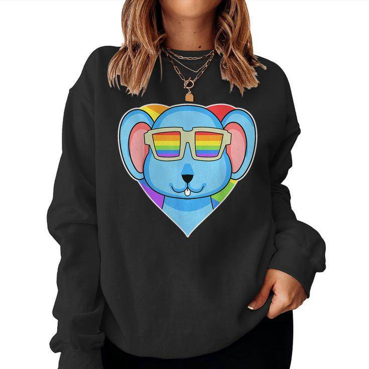 Lgbt Rainbow - Rat - Gay Pride - Lgbt Heart Animal Mouse Women Sweatshirt