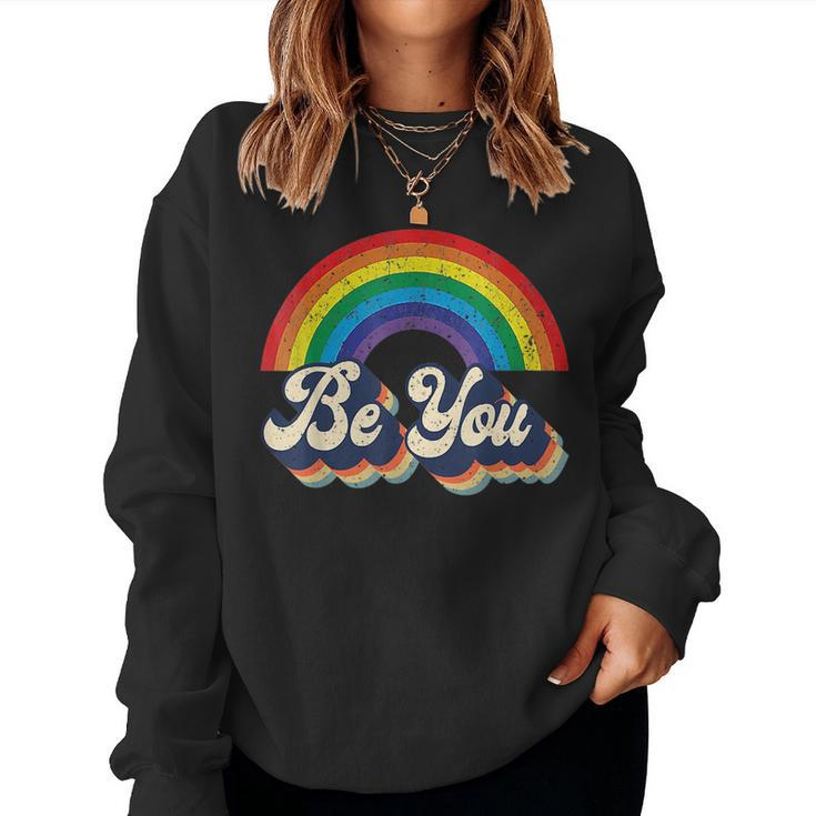 Lgbtq Ally Be You Gay Pride Lgbt Rainbow Flag Retro Women Sweatshirt
