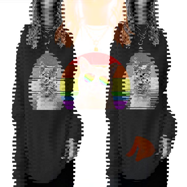 Lgbtq European Burmese Cat Retro Rainbow Love Pride Women Sweatshirt