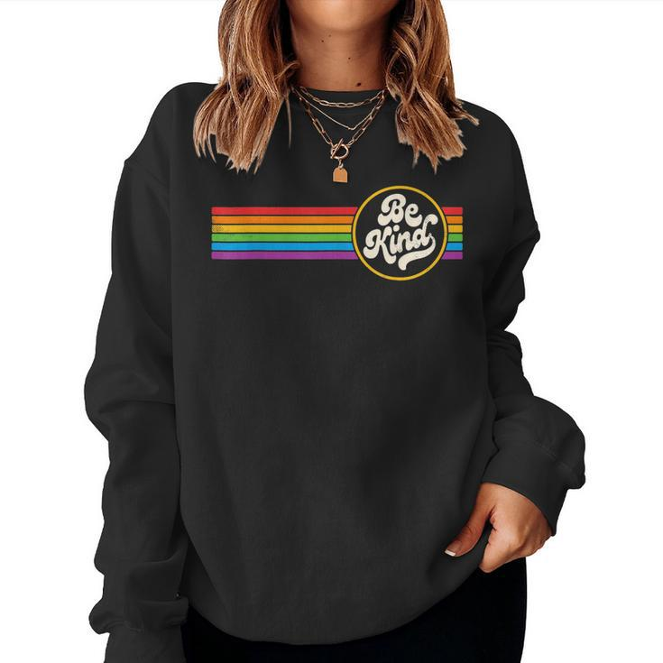 Lgbtq Be Kind Gay Pride Lgbt Ally Rainbow Flag Retro Vintage Women Sweatshirt