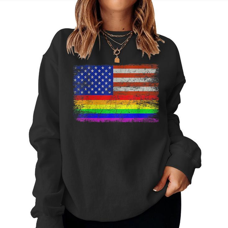 Lgbtq Lesbian Gay Pride 4Th Of July American Rainbow Flag Women Sweatshirt