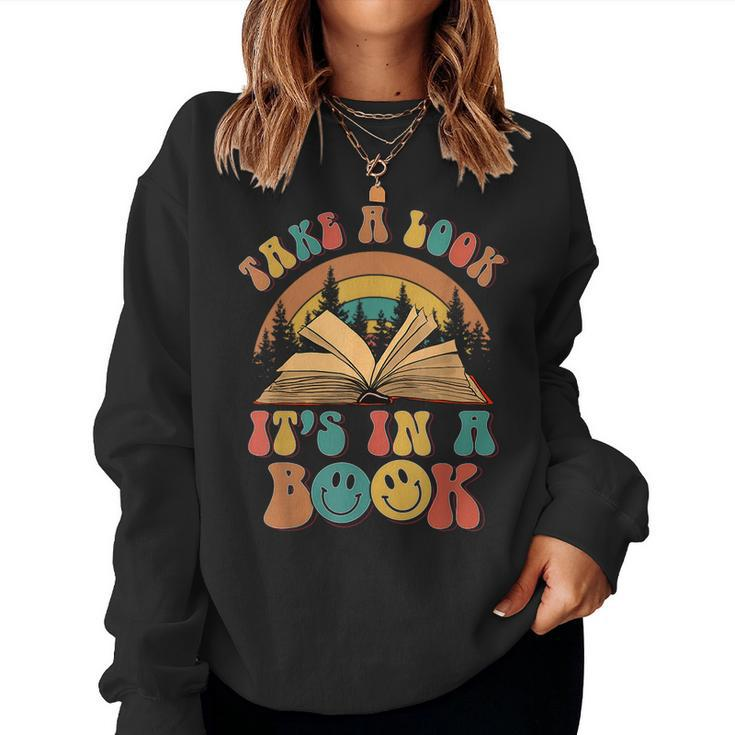 Take A Look It's In A Book Reading Vintage Retro Rainbow Women Sweatshirt