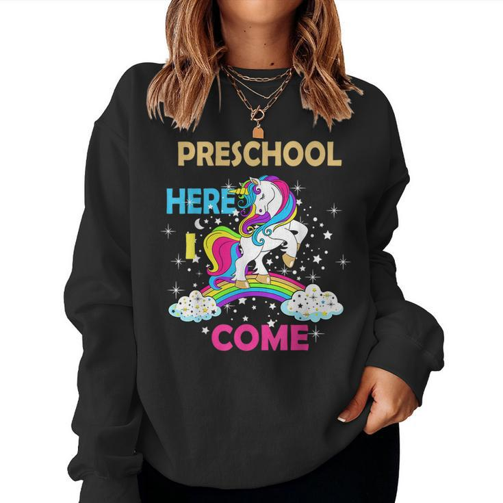 Look Out Preschool Here I Come Girl Unicorn Pre School  Women Crewneck Graphic Sweatshirt