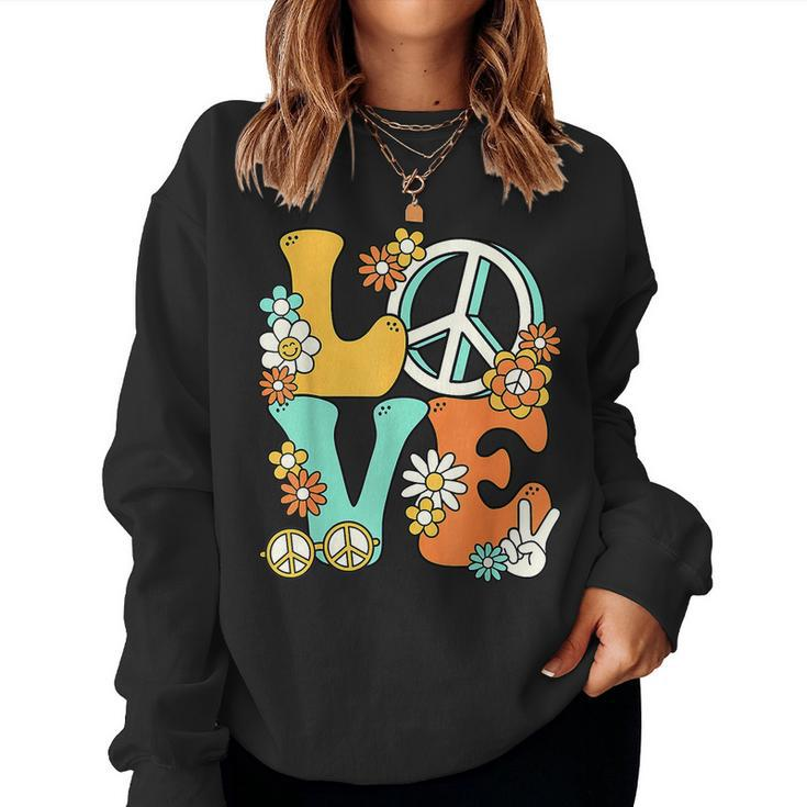 Love 60'S 70'S Party Outfit Groovy Hippie Costume Peace Sign Women Sweatshirt