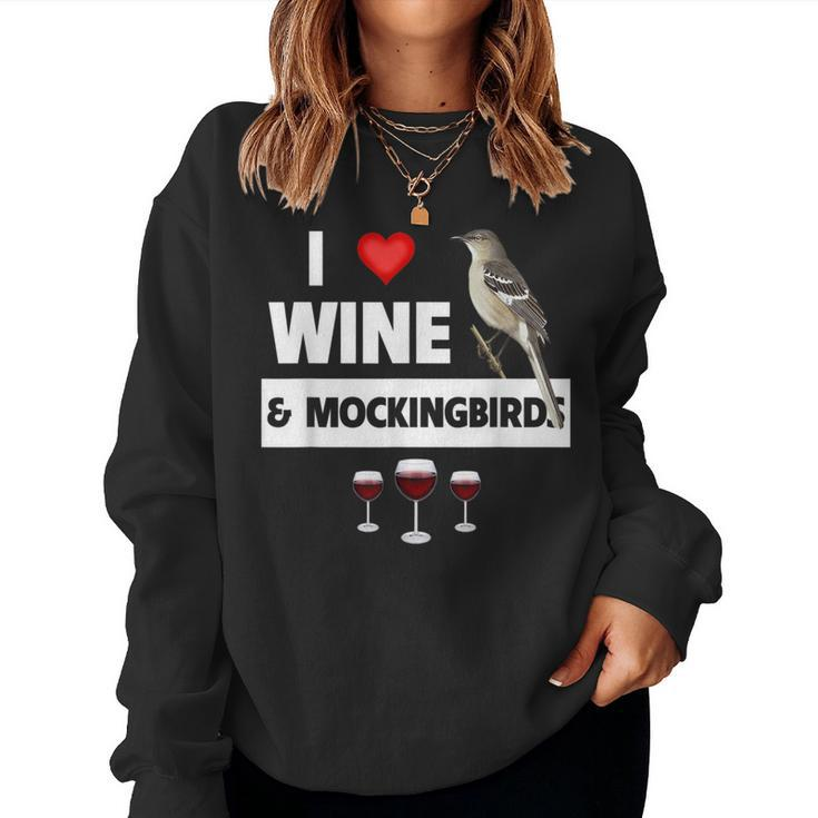 I Love Wine And Northern Mockingbird Arkansas State Bird Women Sweatshirt