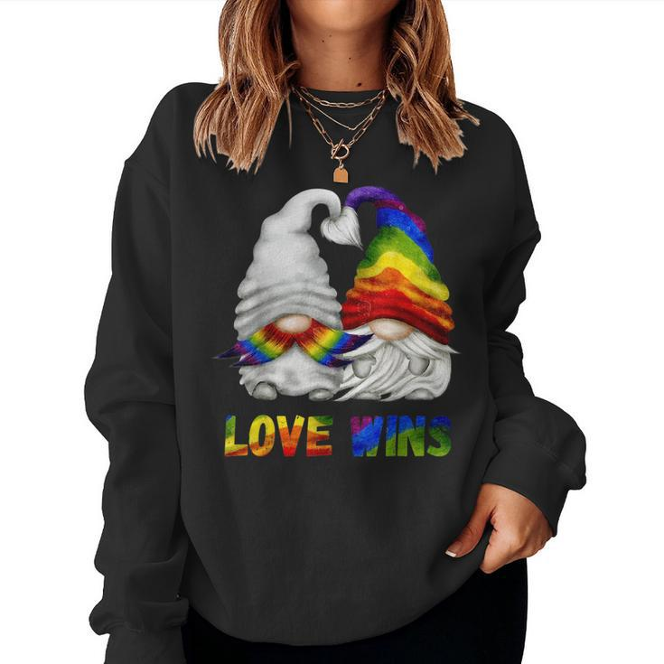 Love Wins - Cute Lgbtq Rainbow Gnomes For Proud Gay Couple Women Sweatshirt