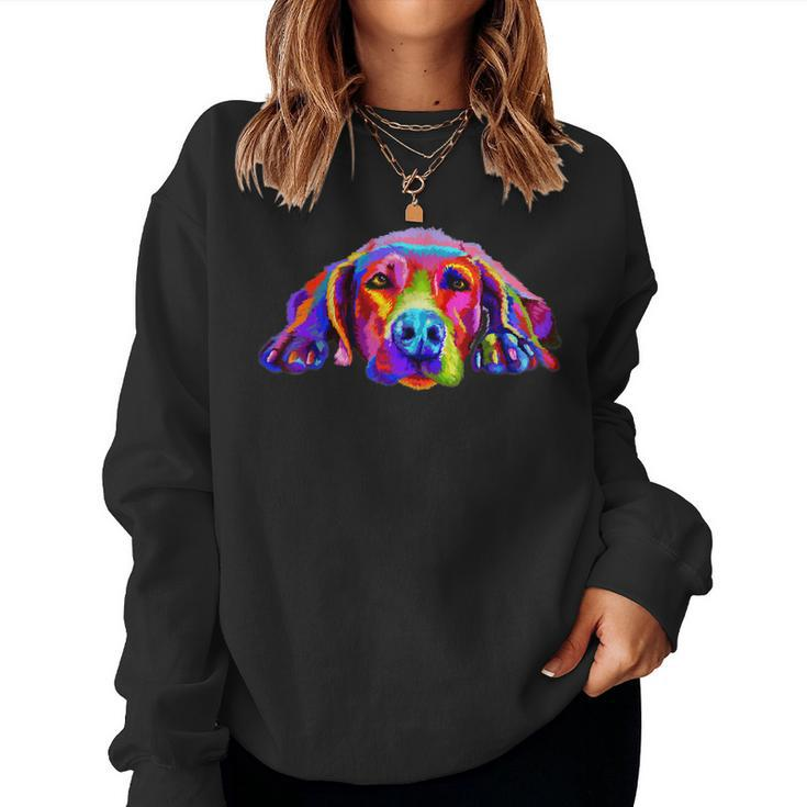 Lovely Weimaraner Waiting For You Rainbow Colors Women Crewneck Graphic Sweatshirt