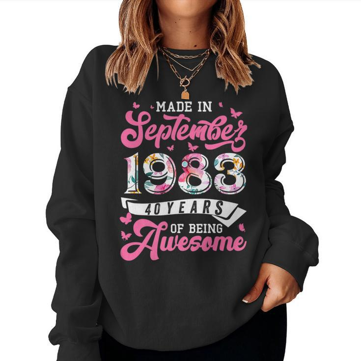 Made In September 1983 Floral 40 Yr Old 40Th Birthday Women   Women Crewneck Graphic Sweatshirt