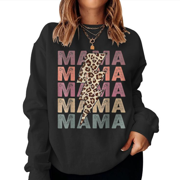 Mama Leopard Mom Lightning Bolt Retro For Mom Women Sweatshirt