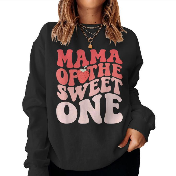 Mama Of The Berry Sweet One Strawberry Groovy Retro Birthday  Women Crewneck Graphic Sweatshirt