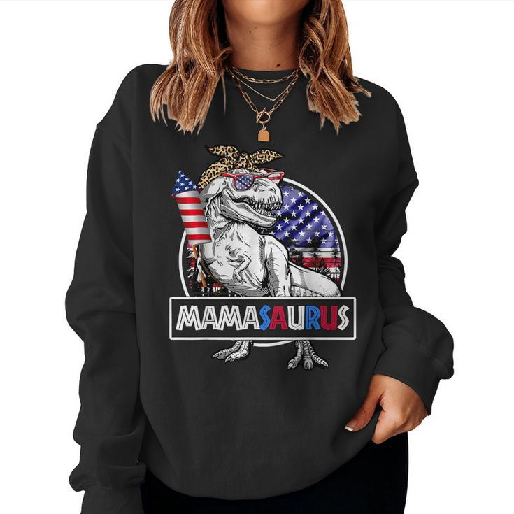 Mamasaurus T Rex Dinosaur Mama Saurus Usa Flag 4Th Of July For Mama Women Sweatshirt
