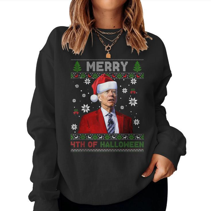 Merry 4Th Of Halloween Biden Ugly Christmas Sweater Women Sweatshirt
