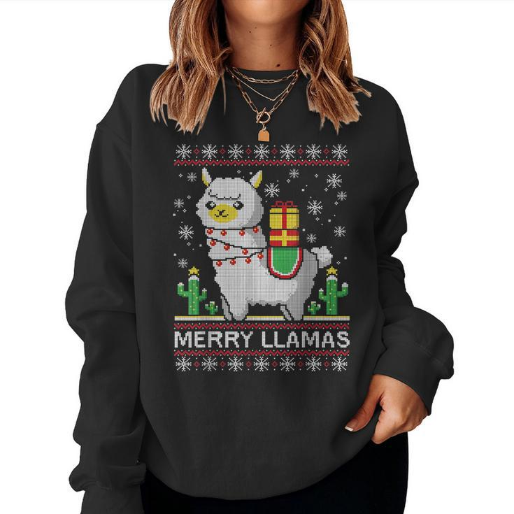 Merry Llamas Ugly Christmas Sweater Pun Women Sweatshirt