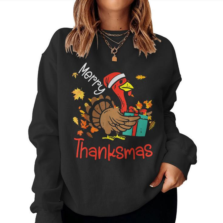 Merry Thanksmas Festive Thanksgiving Christmas Turkey Women Sweatshirt