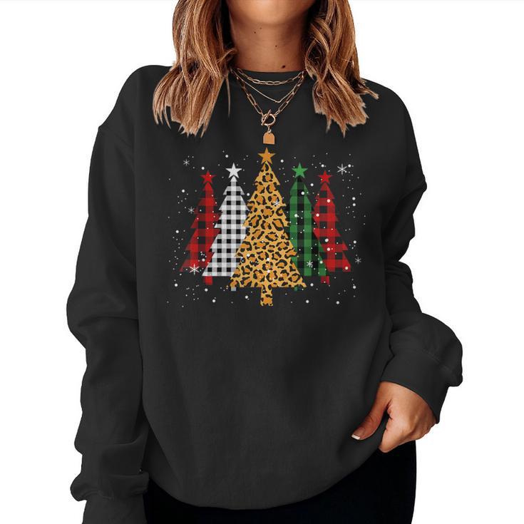 Merry Xmas Tree Buffalo Plaid Leopard Ugly Christmas Sweater Women Sweatshirt