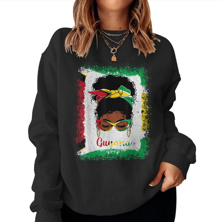 Messy Bun Guyana Flag Woman Girl  Women Crewneck Graphic Sweatshirt