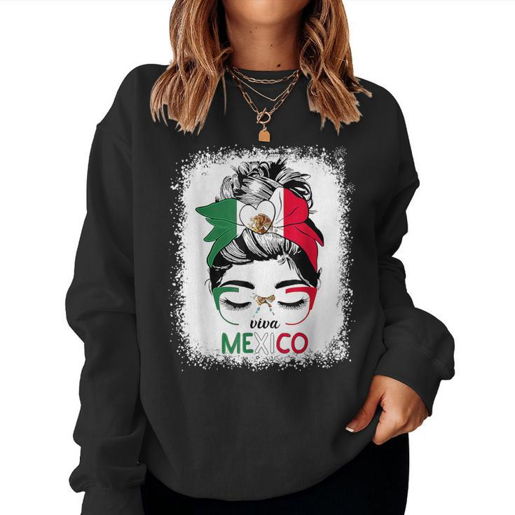 Mexican Independence Viva Mexico Messy Bun Hair Women Sweatshirt