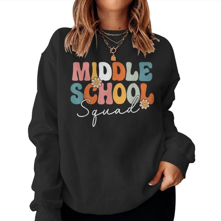 Middle School Squad Team Retro Groovy First Day Of School Women Sweatshirt