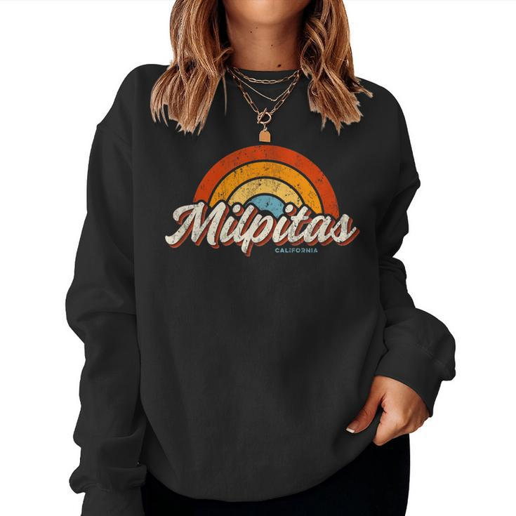 Milpitas California Ca Vintage Rainbow Retro 70S Women Sweatshirt