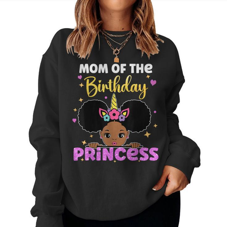 Mom Of The Birthday Princess Melanin Afro Unicorn Cute Women Sweatshirt