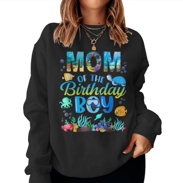 Mom Of The Birthday Boy Sea Fish Ocean Animals Aquarium  Women Crewneck Graphic Sweatshirt