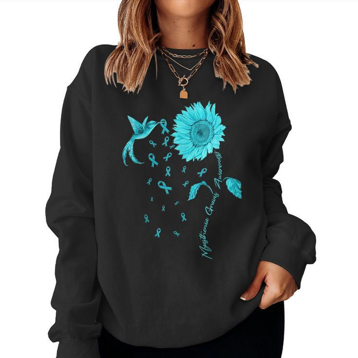 Myasthenia Gravis Awareness Sunflower Teal Ribbon  Women Crewneck Graphic Sweatshirt