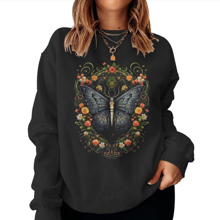 Mystical Butterfly Horns Creature In Flower Magic Butterfly s Women Sweatshirt