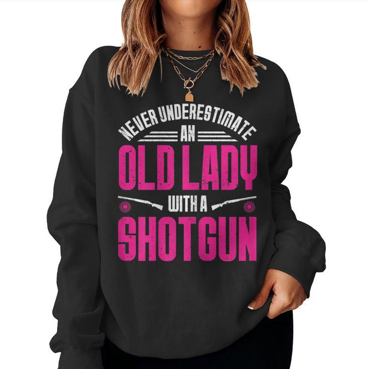 Never Underestimate Clay Pigeon Skeet Shooting Trap Shooting Gift For Womens Women Crewneck Graphic Sweatshirt