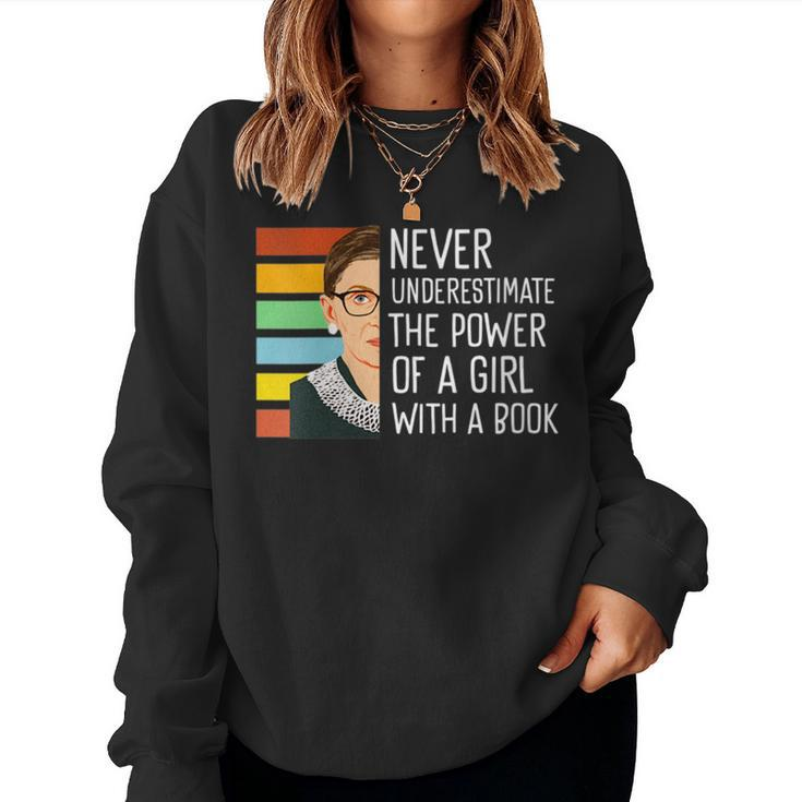Never Underestimate The Power Of A Girl With A Book Feminist Gift For Womens Women Crewneck Graphic Sweatshirt