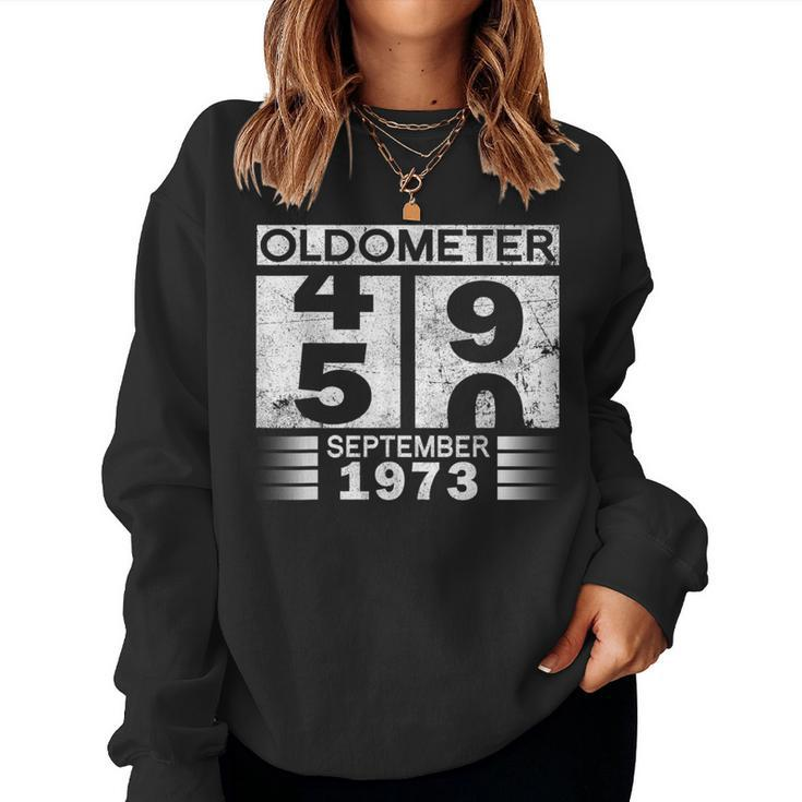 Oldometer 49-50 Born In September 1973 Funny 50Th Birthday  Women Crewneck Graphic Sweatshirt