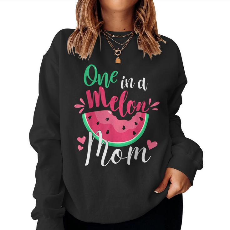 One In A Melon Mom Birthday Party Matching Family Group  Women Crewneck Graphic Sweatshirt