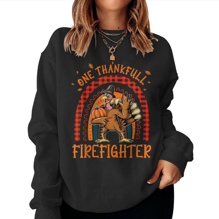 One Thankful Firefighter Thanksgiving Rainbow Turkey Autumn Women Sweatshirt
