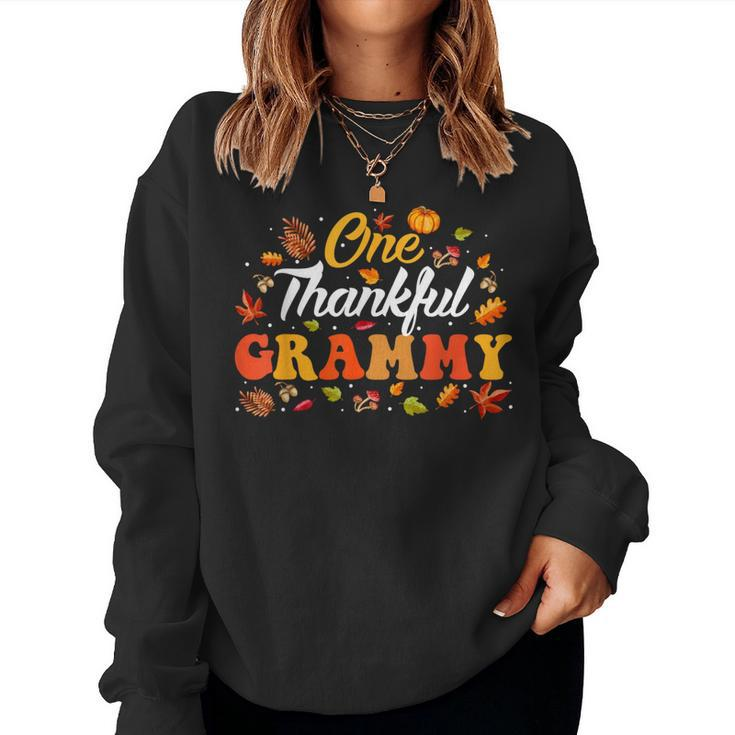 One Thankful Grammy Turkey Autumn Leaves Fall Thanksgiving Women Sweatshirt