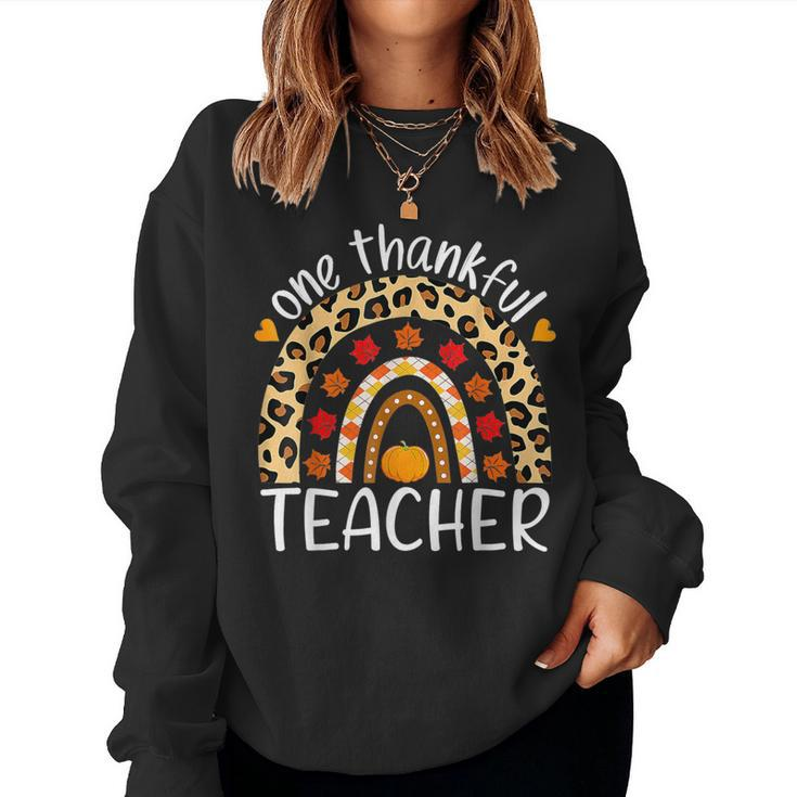 One Thankful Teacher Thanksgiving Rainbow Leopard Fall Women Sweatshirt