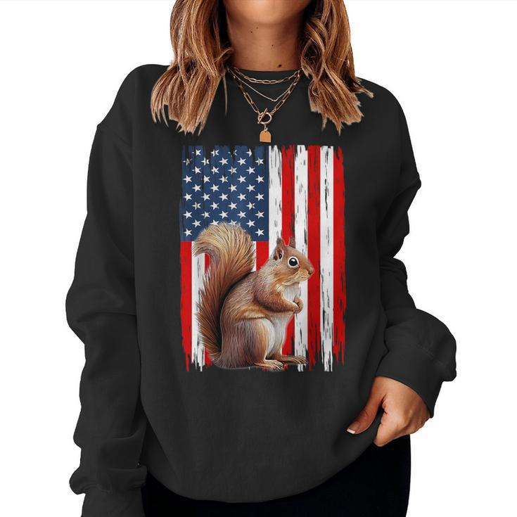 Patriotic Squirrel Usa Flag American 4Th Of July Women Sweatshirt